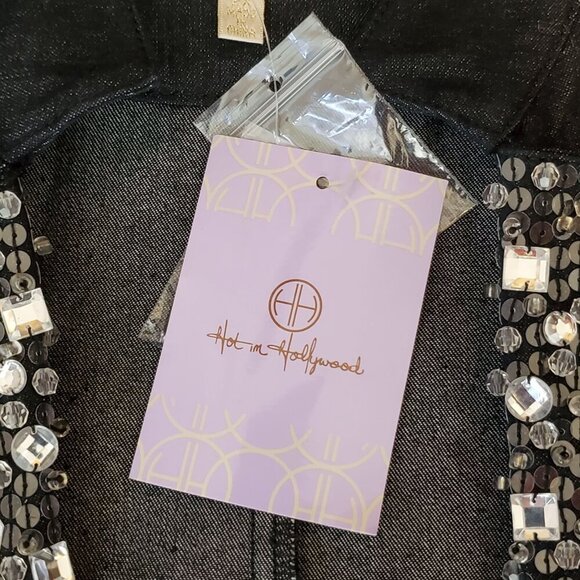 Hot In Hollywood 2XL Black Embellished Open Front Jacket Sparkling Crystal - Picture 5 of 15